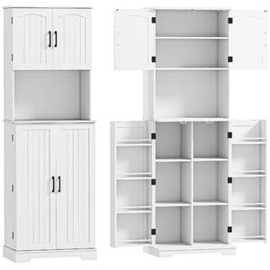 HOMCOM Credenza da Cucina Alta Stile Country, 2 Armadietti e 8 Portaspezie, 60x40x181.5 cm, Bianco | Aosom Italy