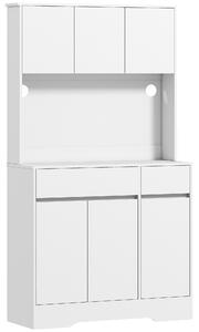 HOMCOM Credenza da Cucina Moderna con 4 Armadietti, 2 Cassetti e Ripiani Regolabili, 100x38x180 cm, Bianco | Aosom Italy