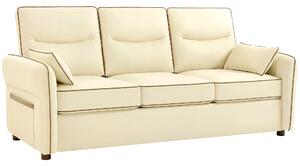 HOMCOM Divano Moderno 3 Posti con Imbottitura Spessa, Tasca Laterale e 2 Cuscini, in Finta Pelle, 190x83x90 cm, Beige | Aosom Italy