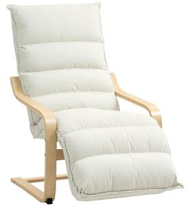 HOMCOM Poltroncina Relax in Legno con Rivestimento in Velluto e Poggiapiedi Regolabile, Crema | Aosom Italy