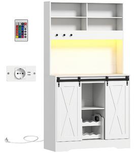 HOMCOM Credenza Cucina con Prese Elettriche, Luce LED, Portabottiglie e Ante Scorrevoli, 100x38x180 cm, Bianco | Aosom Italy