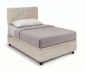 Letto Singolo Contenitore Imbottito 80x190 cm Microfibra Sabbia BoxMax Testata Vertical