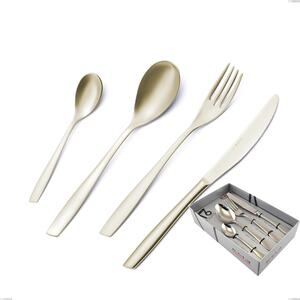 Confezione vetrina 16 pezzi Eleven PVD Champagne, acciaio 18/10 sabbiato, spessore 2.5 mm, pvd champagne