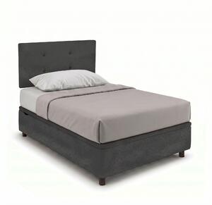Letto Singolo Contenitore Imbottito 80x190 cm Microfibra Grigio BoxMax Testata Button
