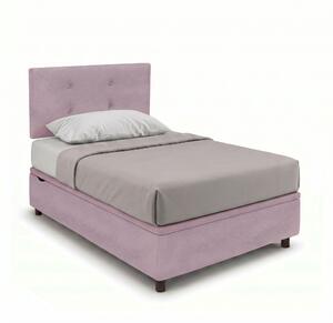 Letto Singolo Contenitore Imbottito 80x190 cm Microfibra Glicine BoxMax Testata Button
