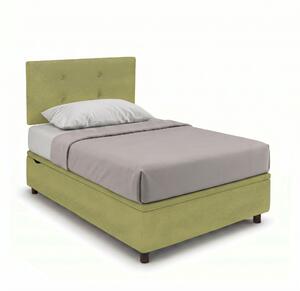 Letto Singolo Contenitore Imbottito 80x190 cm Microfibra Tè Verde BoxMax Testata Button
