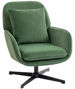 HOMCOM Poltrona da Salotto Girevole con Cuscino Lombare e Rivestimento in Tessuto Effetto Velluto, Verde | Aosom Italy