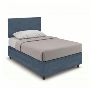 Letto Singolo Contenitore Imbottito 80x190 cm Microfibra Blu BoxMax Testata Button