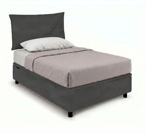 Letto Singolo Contenitore Imbottito 80x190 cm Microfibra Grigio BoxMax Testata Soft