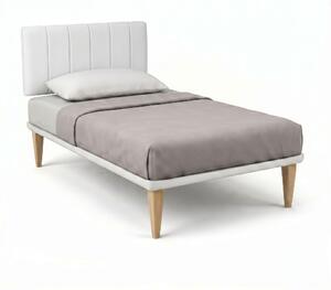 Letto Singolo con Rete Rivestita 80x190 cm Similpelle Bianco Tessis Testata Vertical