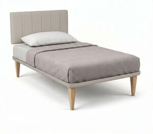 Letto Singolo con Rete Rivestita 80x190 cm Similpelle Tortora Tessis Testata Vertical