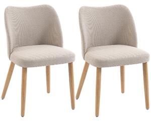 HOMCOM Set di 2 Sedie da Pranzo in Tessuto Effetto Lino e Legno di Caucciù, Seduta Imbottita, Schienale Curvo, Crema | Aosom Italy