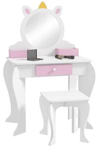 ZONEKIZ Set Toeletta Trucco Bambina con Sgabello, Postazione Trucco in Legno con Specchio Rotondo in Acrilico, 2 Scatole Portaoggetti, Design Unicorno, Tavolo Trucco per Bimbi 3-6 Anni, Rosa | Aosom Italy