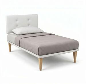 Letto Singolo con Rete Rivestita 80x190 cm Similpelle Bianco Tessis Testata Button