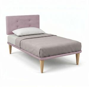 Letto Singolo con Rete Rivestita 80x200 cm Microfibra Glicine Tessis Testata Button