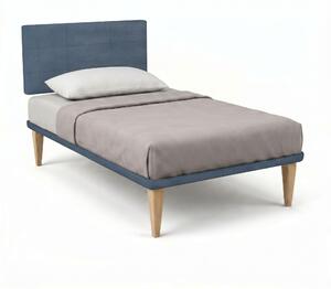 Letto Singolo con Rete Rivestita 80x200 cm Microfibra Blu Tessis Testata Square
