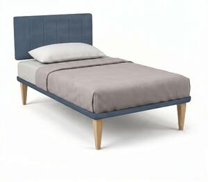 Letto Singolo con Rete Rivestita 80x190 cm Microfibra Blu Tessis Testata Vertical