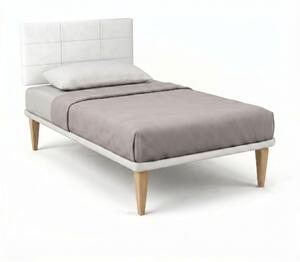 Letto Singolo con Rete Rivestita 80x190 cm Similpelle Bianco Tessis Testata Square