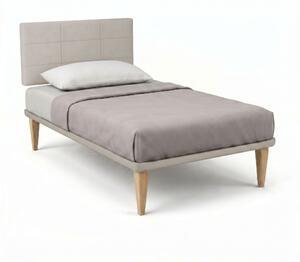 Letto Singolo con Rete Rivestita 80x190 cm Similpelle Tortora Tessis Testata Square