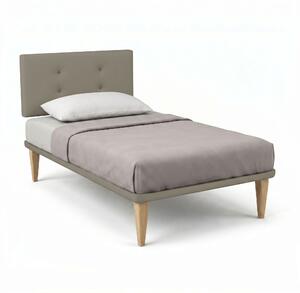 Letto Singolo con Rete Rivestita 80x190 cm Similpelle Cappuccino Tessis Testata Button