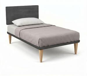 Letto Singolo con Rete Rivestita 80x190 cm Microfibra Grigio Tessis Testata Square