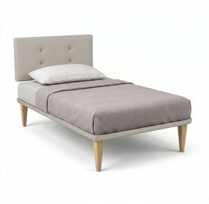 Letto Singolo con Rete Rivestita 80x190 cm Similpelle Tortora Tessis Testata Button
