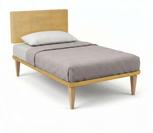 Letto Singolo con Rete Rivestita 80x200 cm Microfibra Ocra Tessis Testata Square