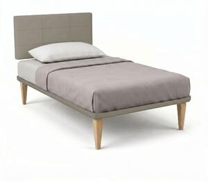 Letto 1 Piazza e Mezza con Rete Rivestita 120x190 cm Similpelle Cappuccino Tessis Testata Square