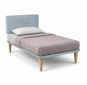Letto Singolo con Rete Rivestita 80x190 cm Microfibra Azzurro Tessis Testata Flat