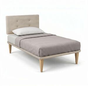 Letto Singolo con Rete Rivestita 80x190 cm Microfibra Sabbia Tessis Testata Button