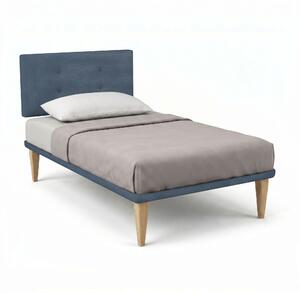 Letto Singolo con Rete Rivestita 80x190 cm Microfibra Blu Tessis Testata Button