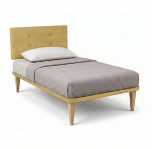 Letto Singolo con Rete Rivestita 80x190 cm Microfibra Ocra Tessis Testata Button