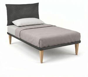 Letto Singolo con Rete Rivestita 80x190 cm Microfibra Grigio Tessis Testata Soft