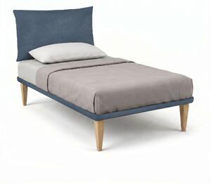 Letto Singolo con Rete Rivestita 80x190 cm Microfibra Blu Tessis Testata Soft