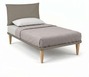 Letto Singolo con Rete Rivestita 80x190 cm Similpelle Cappuccino Tessis Testata Soft