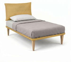 Letto Singolo con Rete Rivestita 80x190 cm Microfibra Ocra Tessis Testata Soft
