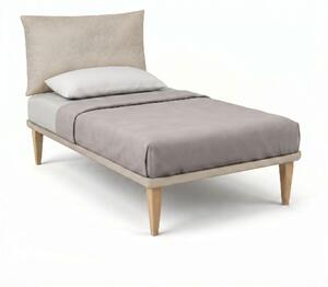 Letto Singolo con Rete Rivestita 80x190 cm Microfibra Sabbia Tessis Testata Soft