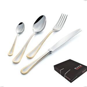 Set di posate 75 pezzi Firenze oro in confezione regalo, acciaio 18-10, oro 24 carati , spessore 2.5 mm