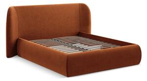 Letto matrimoniale imbottito in terracotta con vano contenitore con griglia da 160x200 cm Hauke - Makamii