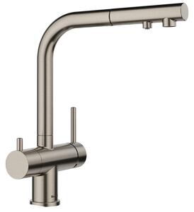 Miscelatore da cucina bianco con doccetta manuale e funzione filtro, modello FONTAS-S II, finitura platino satinato, codice prodotto 527715