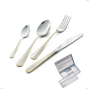 Servizio di posate 75 pezzi in astuccio regalo Galles oro, acciaio 18-10, oro 24 carati lucido, spessore 2 mm