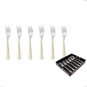 Confezione vetrina 6 pezzi forchettine dolce Galles oro, acciaio 18-10, oro 24 carati lucido, spessore 2 mm