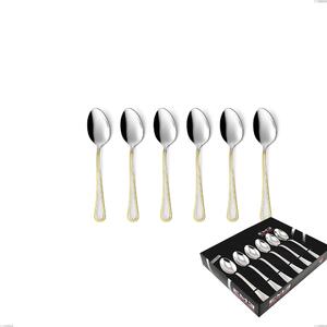 Confezione vetrina 6 pezzi caff� Galles oro, acciaio 18-10, oro 24 carati lucido, spessore 2 mm