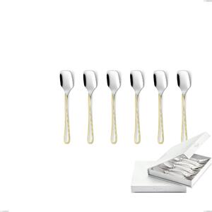 Confezione a libro 6 pezzi cucchiaini gelato Galles oro, acciaio 18-10, oro 24 carati lucido, spessore 2 mm