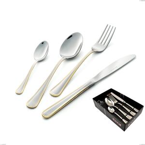 Confezione vetrina 24 pezzi coltello economico Galles oro, acciaio 18-10, oro 24 carati lucido, spessore 2 mm