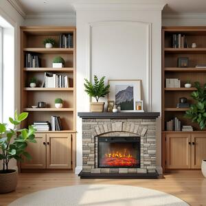Camino elettrico AMBAR Stone ElectricSun, con effetto sonoro, 3 colori, con l’app, L107xH90cm