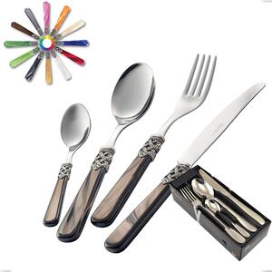 Set Posate colorate 24 pezzi GINEVRA 6 posti tavola 18/10 ghiera sui manici in confezione vetrina