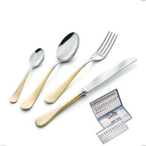 Servizio di posate 75 pezzi in astuccio regalo Hermitage oro, acciaio 18-10, oro 24 carati lucido, spessore 2.5 mm