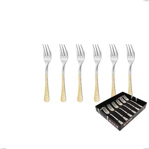 Confezione vetrina 6 pezzi forchettine dolce Hermitage oro, acciaio 18-10, oro 24 carati lucido, spessore 2.5 mm