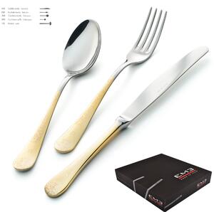 Set Posate HERMITAGE ORO 49 pezzi in acciaio 18/10 lucidate a specchio 2,5 mm in Confezione Regalo